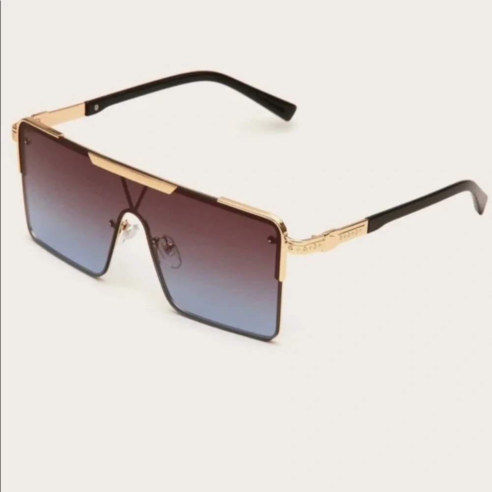 Peach - Black ombre oversized square Sunglasses UV 400 gold accents